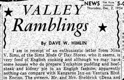 Valley Ramblings - Van Nuys News - December 2, 1954